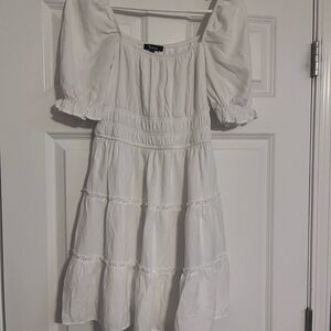 Trixxi Womens White Short-Sleeve Ruffle-Trimmed Dress Size S